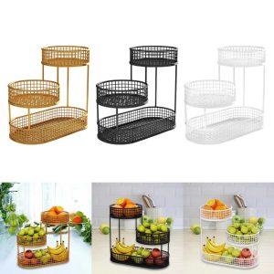 Metal Wire Storage Countertop Fruit Basket Counter Serving Tray_0